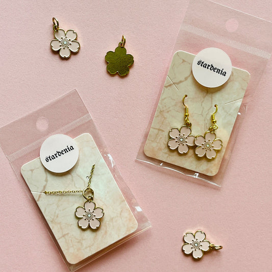 Original SAKURA FLOWER Pink and Gold Cherry Blossom Enamel Charm