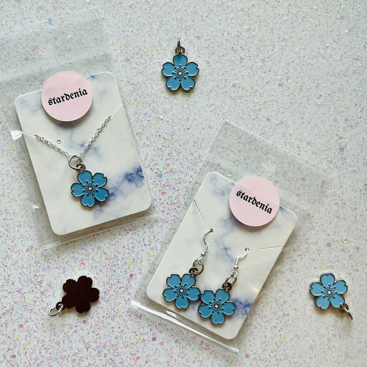 Original SAKURA FLOWER Sky Blue & Silver Cherry Blossom Enamel Charm