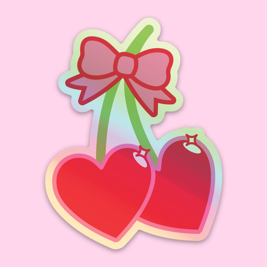 ♡ Coquette Heart Cherries ♡ Holographic Sticker